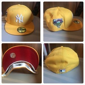 Yankees Fitted Hat, yellow/ red Uv, size 8, new